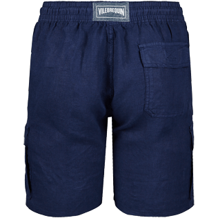 Homme AUTRES Uni - Bermuda poches cargo en Lin homme uni, Bleu marine back Homme AUTRES Uni - Bermuda poches cargo en Lin homme uni, Bleu marine back