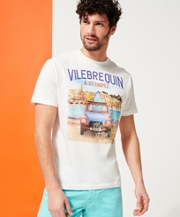 Hombre Autros Estampado - Camiseta sofisticada con logotipo de Vilebrequin y estampado 2 Chevaux À St Tropez para hombre, Off white vista frontal desgastada