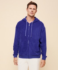 Men Terry Sweatshirt Solid Purple blue front worn view