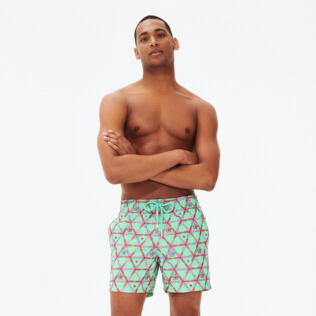 Picture of Men Classic Embroidered - Men Swim Trunks Embroidered Indian Ceramic - Limited Edition, Cardamom front worn view Picture of Men Classic Embroidered - Men Swim Trunks Embroidered Indian Ceramic - Limited Edition, Cardamom front worn view