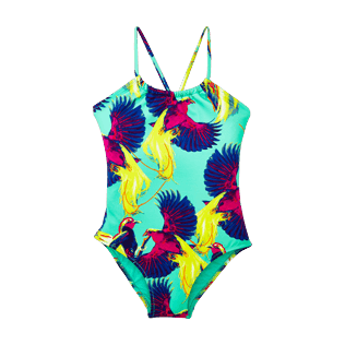 Niñas One Piece Estampado - Bañador de una sola pieza con estampado Birds of Paradise para niña, Veronese green front Niñas One Piece Estampado - Bañador de una sola pieza con estampado Birds of Paradise para niña, Veronese green front