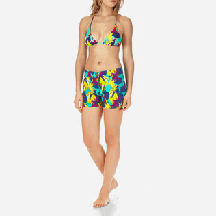 Mujer Autros Estampado - Pantalón corto en tejido de bañador elástico con estampado Birds of Paradise para mujer, Veronese green frontworn Mujer Autros Estampado - Pantalón corto en tejido de bañador elástico con estampado Birds of Paradise para mujer, Veronese green frontworn