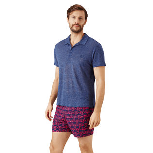 Men Others Solid - Men Linen Jersey Polo Shirt Solid, Dark heather blue frontworn Men Others Solid - Men Linen Jersey Polo Shirt Solid, Dark heather blue frontworn