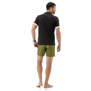 Men Polos Solid - Cotton pique polo, Black backworn Men Polos Solid - Cotton pique polo, Black backworn