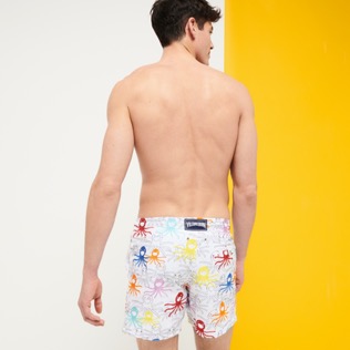 Men Classic Embroidered - Men Swim Trunks Embroidered Multicolore Medusa - Limited Edition, White back worn view