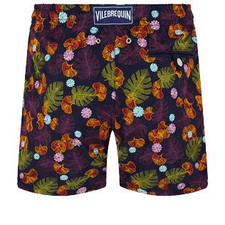 Men Classic Embroidered - Men Swim Trunks Embroidered Mix of Flowers - Limited Edition, Navy back view