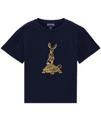 Boys Cotton T-Shirt Embroidered The year of the Rabbit Navy front view