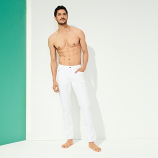 Picture of Men Others Solid - Men 5-Pockets Pants Solid, White front worn view Picture of Men Others Solid - Men 5-Pockets Pants Solid, White front worn view
