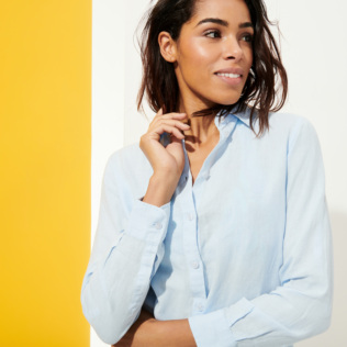 Women Others Solid - Women Linen Shirt Dress Solid, Sky blue supp1 Women Others Solid - Women Linen Shirt Dress Solid, Sky blue supp1