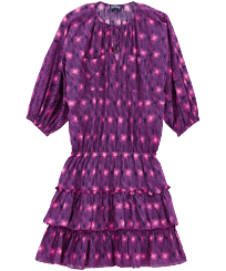 Donna Altri Stampato - Women Short Ruffles Cotton Dress Hypno Shell, Blu marine vista frontale