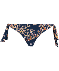 Women Side Tie Bikini Bottom Sweet Blossom Blu marine vista frontale