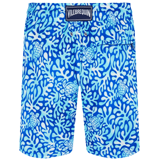 Men Long classic Printed - Men Swimwear Long Ultra-light and packable Turtles Splash, Sea blue back view