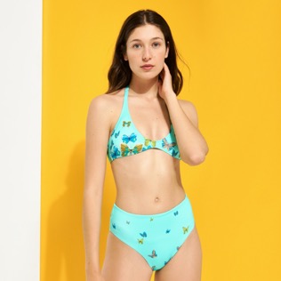 Mujer Cintura alta Estampado - Braguita de bikini de talle alto con estampado Butterflies para mujer, Laguna vista frontal desgastada