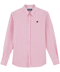 Men Striped Seersucker Shirt Candy pink 正面图
