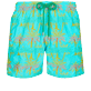 Men Classic Embroidered - Men Swim Trunks Embroidered 1990 Striped Palms - Limited Edition, Lazulii blue front view
