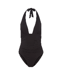 Mujer Bandeau Liso - Bañador de una sola pieza de color liso para mujer, Negro vista frontal