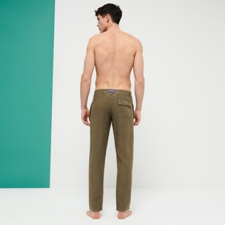 Homme AUTRES Uni - Pantalon en lin homme Teinture Bio-sourcées, Maquis vue portée de dos