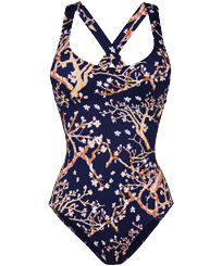 Women One-piece Swimsuit Sweet Blossom Navy 正面图