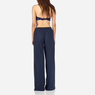 Damen Hose Uni - Einfarbige Hose aus Leinenjersey, Marineblau backworn Damen Hose Uni - Einfarbige Hose aus Leinenjersey, Marineblau backworn