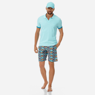 Hombre Autros Liso - Polo en piqué de algodón de color liso para hombre, Aguamarina supp2 Hombre Autros Liso - Polo en piqué de algodón de color liso para hombre, Aguamarina supp2