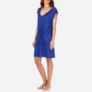 Femme AUTRES Uni - Robe courte en Jersey de lin Femme Unie, Bleu neptune frontworn Femme AUTRES Uni - Robe courte en Jersey de lin Femme Unie, Bleu neptune frontworn