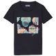 Donna Altri Stampato - T-shirt donna in cotone Marguerites, Blu marine vista frontale