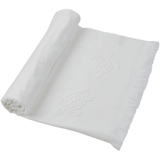 Imagen de Autros Liso - Toalla de playa en algodón orgánico Turtles Jacquard, Blanco vista frontal desgastada Imagen de Autros Liso - Toalla de playa en algodón orgánico Turtles Jacquard, Blanco vista frontal desgastada