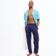 Men Others Solid - Unisex Linen Jersey Pants Solid, Navy front worn view