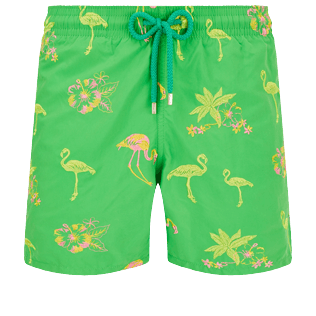 Men Swimwear Embroidered 2012 Flamants Rose - Limited Edition Grass green front view