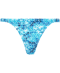Women Tanga Bikini Bottom Flowers Tie & Dye Blu marine vista frontale