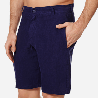 Men Others Solid - Men straight Linen Bermuda Shorts Solid, Midnight blue supp1 Men Others Solid - Men straight Linen Bermuda Shorts Solid, Midnight blue supp1