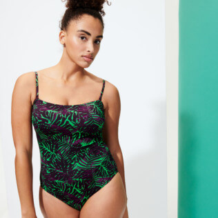Picture of Women One piece Printed - Women Bustier One-piece Swimsuit Madrague, Grass green front worn view Picture of Women One piece Printed - Women Bustier One-piece Swimsuit Madrague, Grass green front worn view