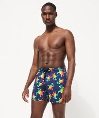 Men Stretch classic Printed - Men Stretch Swim Trunks Tortues Rainbow Multicolor - Vilebrequin x Kenny Scharf, Navy front worn view