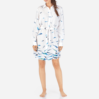 Femme Robes Imprimé - Robe chemise liquette longue Blue Breath, Blanc frontworn Femme Robes Imprimé - Robe chemise liquette longue Blue Breath, Blanc frontworn