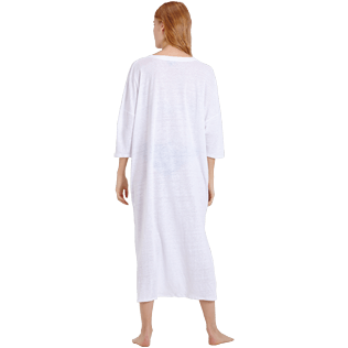 Donna Altri Unita - Caftano da spiaggia donna in lino a tinta unita, Bianco backworn Donna Altri Unita - Caftano da spiaggia donna in lino a tinta unita, Bianco backworn