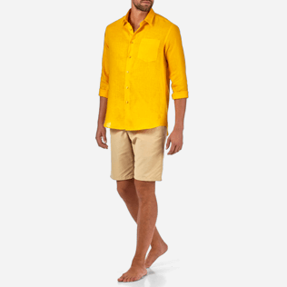 Men Others Solid - Men Linen Shirt Solid, Turmeric frontworn Men Others Solid - Men Linen Shirt Solid, Turmeric frontworn