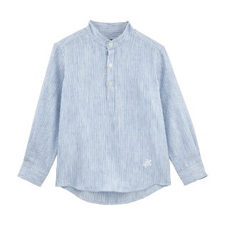 Boys Others Graphic - Striped Linen Round collar shirt, Sky blue front Boys Others Graphic - Striped Linen Round collar shirt, Sky blue front