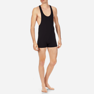 Men One piece Solid - Men One Piece Swimwear French Riviera, Black frontworn Men One piece Solid - Men One Piece Swimwear French Riviera, Black frontworn