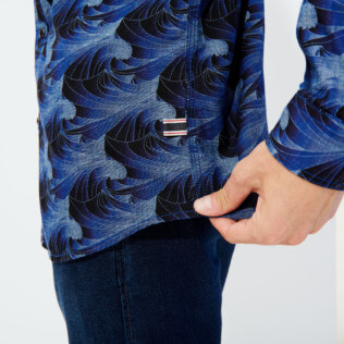 Herren Andere Bedruckt - Chambray-Hemd Waves für Herren, Marineblau Details Ansicht 3