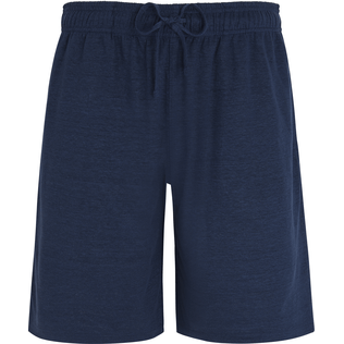Men Others Solid - Unisex Linen Jersey Bermuda Shorts Solid, Navy front view