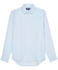 Hombre Autros Liso - Camisa de lino lisa para hombre, Cielo azul vista frontal