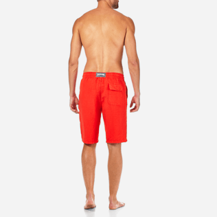 Hombre Bermudas Liso - Bermudas cortas de lino con estampado liso y bolsillos italianos para hombre, Amapola backworn Hombre Bermudas Liso - Bermudas cortas de lino con estampado liso y bolsillos italianos para hombre, Amapola backworn
