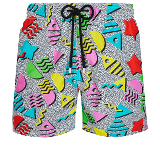 Hombre Clásico Estampado - Bañador con estampado 1986 Memphis para hombre, Blanco front Hombre Clásico Estampado - Bañador con estampado 1986 Memphis para hombre, Blanco front