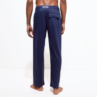 Men Others Solid - Unisex Linen Jersey Pants Solid, Navy back worn view