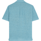 Men Others Solid - Unisex Linen Bowling Shirt Solid, Heather azure back view