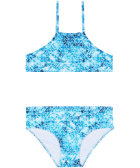 Girls Two Pieces Swimsuit Brassiere Flowers Tie & Dye Azul marino vista frontal