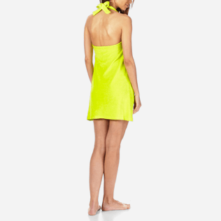 Women Others Solid - Women Short Halter Terry Cloth Dress Solid, Chartreuse backworn Women Others Solid - Women Short Halter Terry Cloth Dress Solid, Chartreuse backworn
