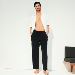 Men Others Solid - Unisex Terry Jacquard Elastic Belt Pants, Black details view 6