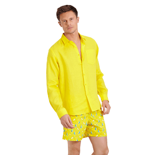 Hombre Autros Liso - Camisa de lino lisa para hombre, Buttercup yellow frontworn Hombre Autros Liso - Camisa de lino lisa para hombre, Buttercup yellow frontworn