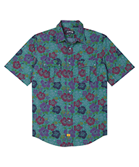 Men Others Printed - Men Chambray Bowling Shirt, Water green front view